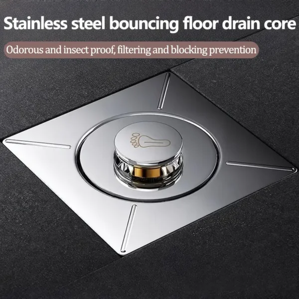 1pc stainless steel foot operated floor drain cover, bathroom odor and insect proof bouncing core sealing cover, odor and deodorizing foot operated drain plug, suitable for bathrooms and kitchens, easy to press and seal drain cover