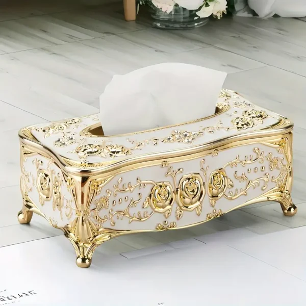 [Rose Pattern Tissue Box] Golden-plated Luxurious Tissue Box - Rose Pattern, European and American Style - Suitable for Multiple Rooms and Occasions - Image 4