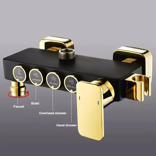 Black Golden Button Square Tube 4-Stage Adjustable Pressure Bidet Shower Set, Christmas/Halloween Gift Decoration - Image 4