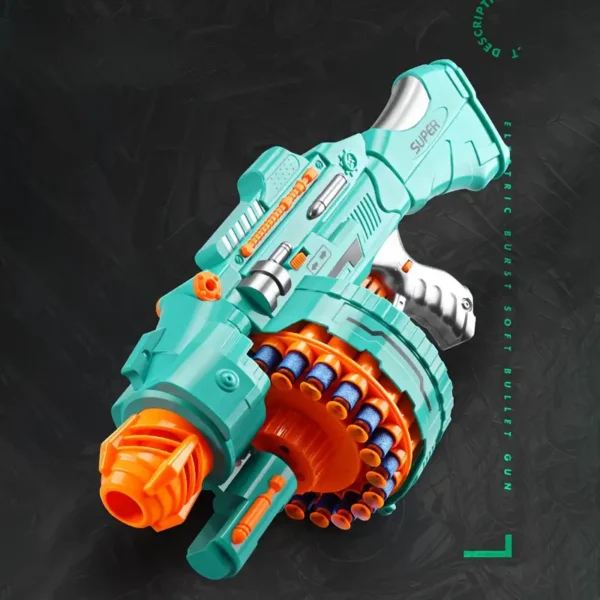 TONAPEETO Turquoise Automatic Foam Blaster with 40 Foam Bullets - Battery-Powered, Durable Plastic Toy Gun for Youngsters & Teens, Ideal Birthday & Christmas Gift - Image 4