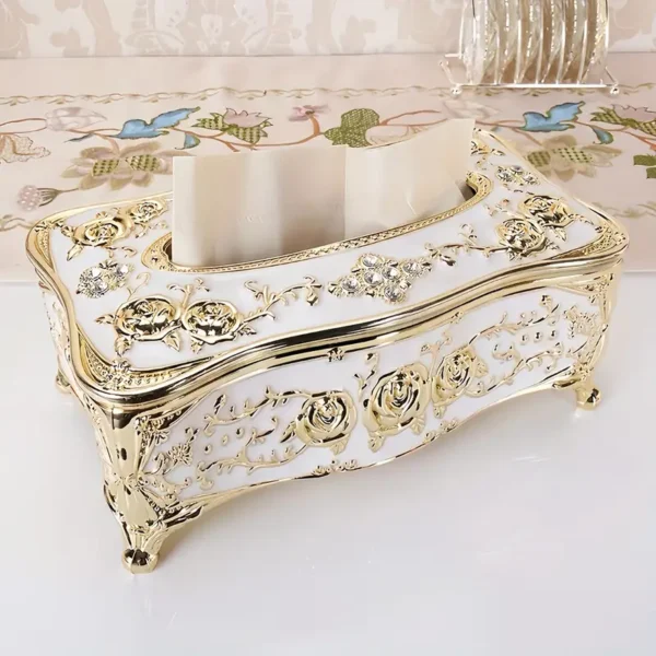[Rose Pattern Tissue Box] Golden-plated Luxurious Tissue Box - Rose Pattern, European and American Style - Suitable for Multiple Rooms and Occasions - Image 3