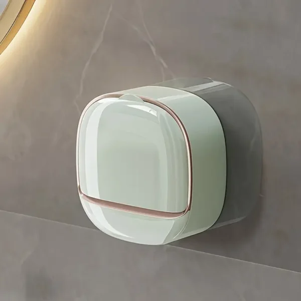 1 Pcs Waterproof Soap Dish Holder | Luxury Soap Holder with Drain Tray Keep Soap Bars Dry | Adhesive Soap Box Wall Suction Mounted for BathroomStickable Modern (White)