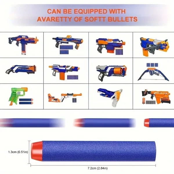 10 pcs [Nerf Series | Blue Bullets] Nerf Series 400/200/100/50pcs Blue Solid Round Head Bullets 2.83inch | Refill Darts for Youngsters Toy Gun Accessories - Image 2