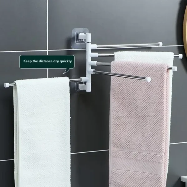 Stainless Steel Wall-Mounted Swivel Towel Rack with Adjustable Arms - No Drilling Required, Space-Saving Bathroom Organizer for Quick Drying & Easy Access, Towel Holder for Bathroom - Image 4